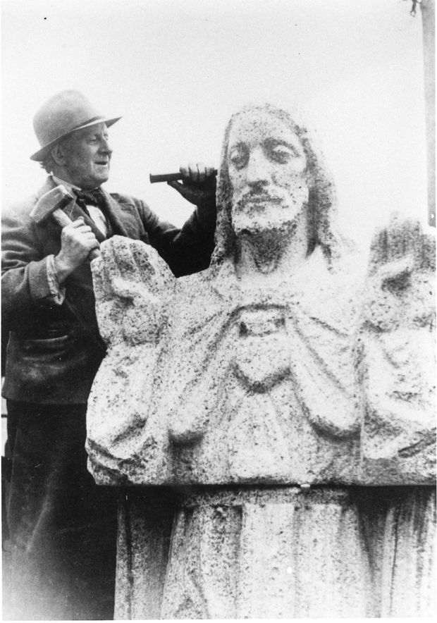 Power working on Sacred Heart statue, 1943-45